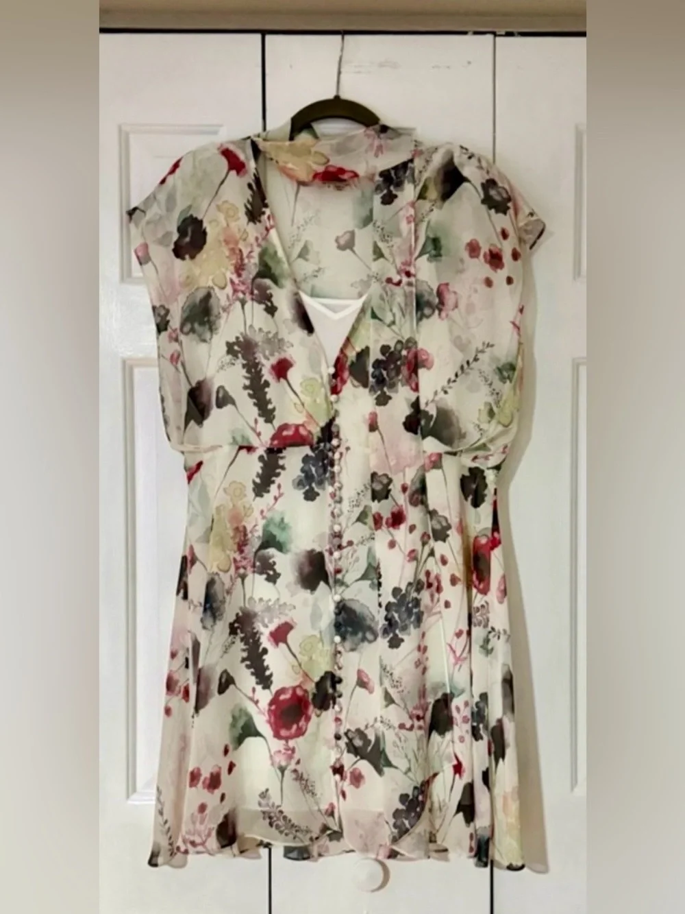 Haute Hippie Boho Mini Dress Silk Blend Flowery Festival Beige Neutral - Size L